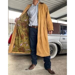 🔥Vintage Real World Leather Western Cowboy Duster Leisure Rugged Trench Coat XL